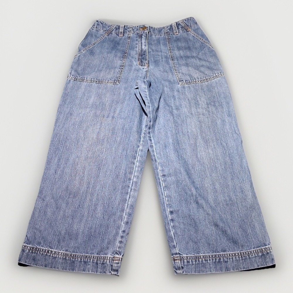 Jones Sport Womens Blue Cotton Wide Leg Cropped Denim Jeans Size 8
